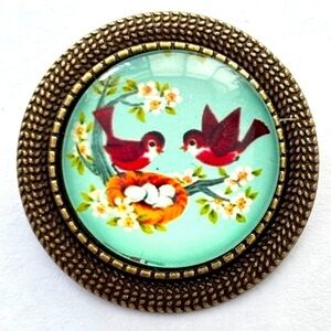 Retro Bird Print Handmade Brooch, NWT